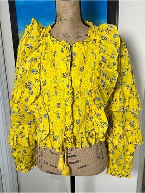 Yellow Floral Ruffle Peasant Top